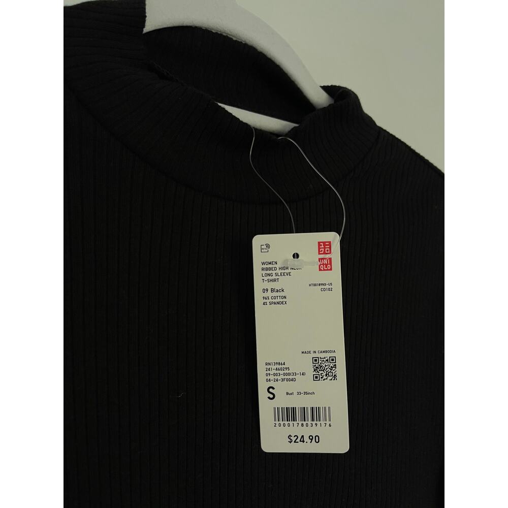 Uniqlo — Black Ribbed High Neck T-Shirt Long Sleeve — Women's Size Small NWT NEW - Picture 8 of 16
